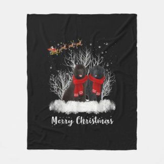 Santa Newfoundland Couple Merry Christmas Dog Gift Fleece Blanket