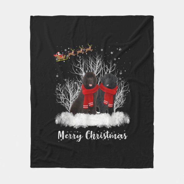 Santa Newfoundland Couple Merry Christmas Dog Gift Fleece Blanket (Front)