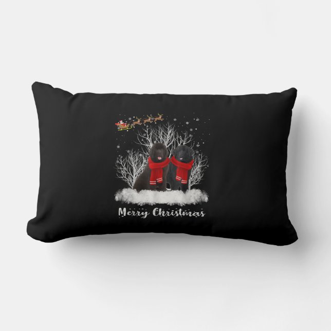 Santa Newfoundland Couple Merry Christmas Dog Gift Lumbar Pillow (Front)