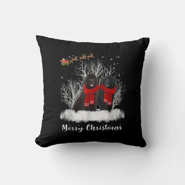Santa Newfoundland Couple Merry Christmas Dog Gift Throw Pillow (Front)