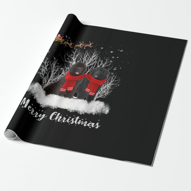 Santa Newfoundland Couple Merry Christmas Dog Gift Wrapping Paper (Unrolled)