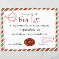 Santa's Official Naughty List Warning Certificate - red & green