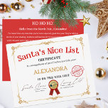 Santa Nice List Custom Name Christmas Certificate Holiday Card<br><div class="desc">This magical "Santa's Nice List Certificate" is a delightful and festive keepsake designed to celebrate and recognize good behavior throughout the year. It features a classic and elegant design with a white background adorned with golden decorative borders in each corner. The title "Santa's Nice List" is prominently displayed at the...</div>