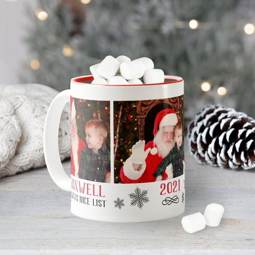 Santa Nice List Cute Red Holiday Photo Collage Two_Tone Coffee Mug