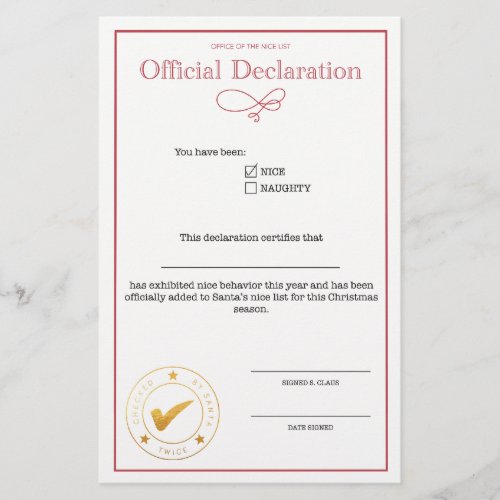 Santa Nice List Declaration Blank