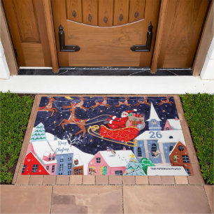 Santa Night before Christmas Nordic Village Doormat