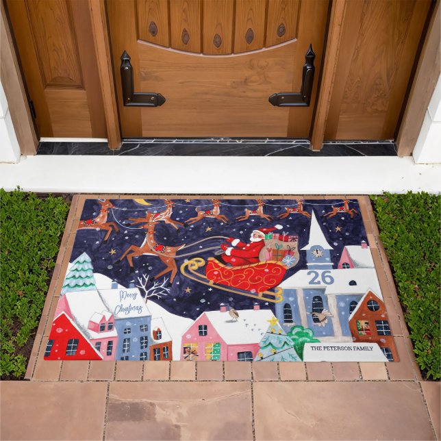 Santa Night before Christmas Nordic Village Doormat (Outdoor)