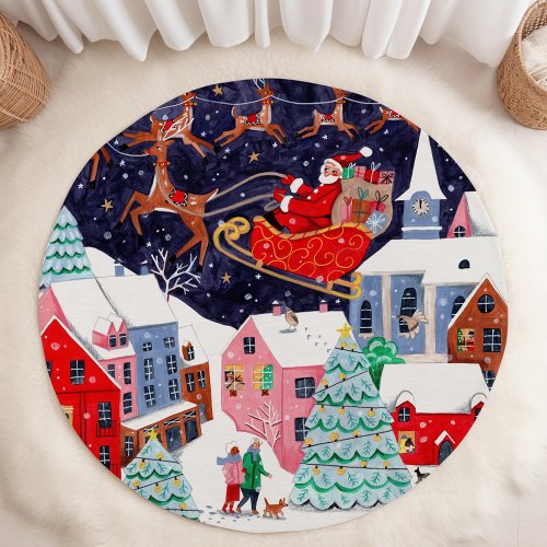 Santa Night before Christmas Nordic Village Rug