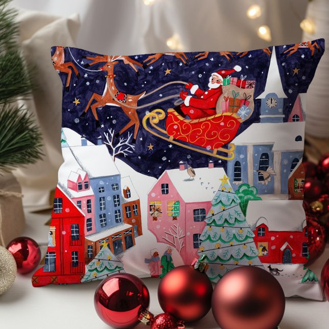 Santa Night before Christmas Nordic Village Throw Pillow (Santa Night before Christmas Nordic Village Throw Pillow
)