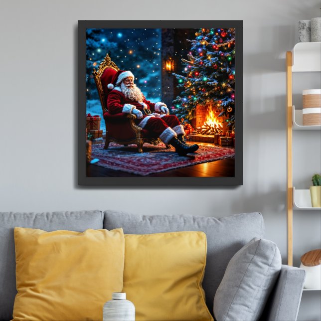 Santa North Pole Christmas lights fantasy Framed Art (Living Room 3)