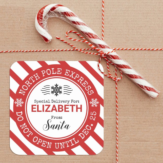 Santa North Pole Express Christmas Sticker (A fun North Pole Express sticker with red and white stripes. Cute for your Christmas packages.)