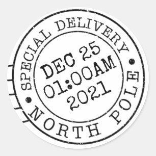santa north pole express delivery secret gift post classic round sticker