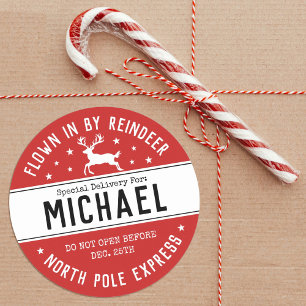 Santa North Pole Express Reindeer Christmas Classic Round Sticker