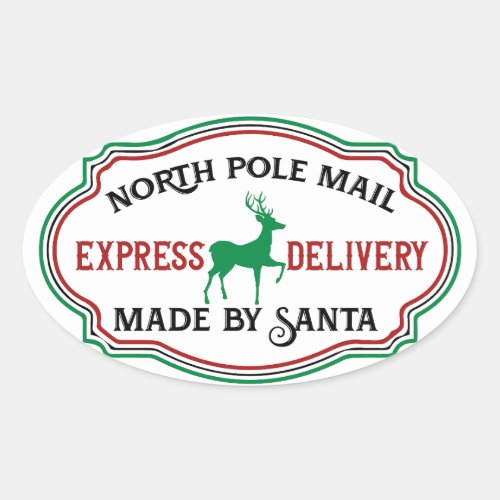 Santa North Pole Mail Made by Santa Oval Sticker