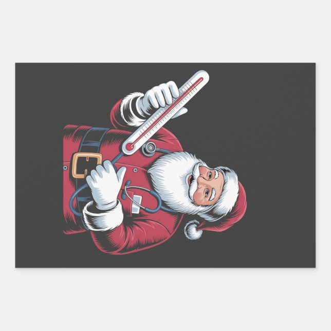 Santa Nurse Xmas Nursing Healthcare Worker   Wrapping Paper Sheets (Front)