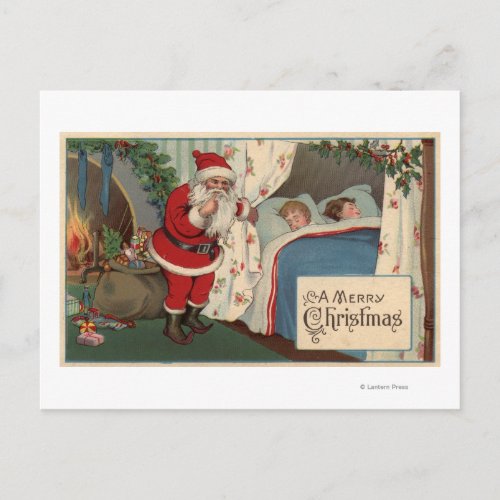 Santa Observing Sleeping Children Holiday Postcard