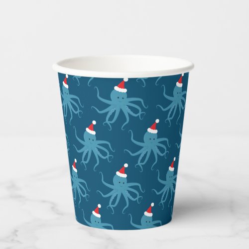 Santa Octopus Christmas Holiday Paper Cups