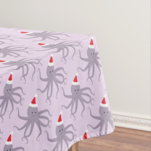 Santa Octopus Purple Christmas Tablecloth