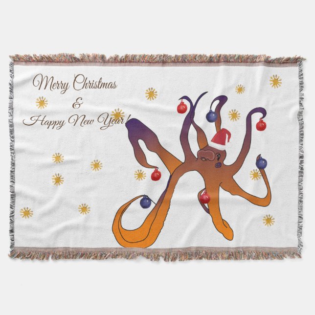 Santa Octopus Throw Blanket (Front)