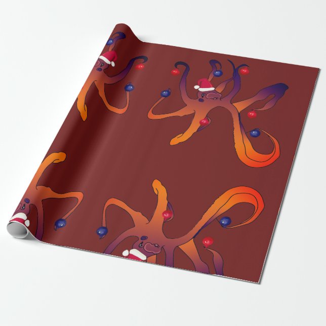 Santa Octopus Wrapping Paper (Unrolled)