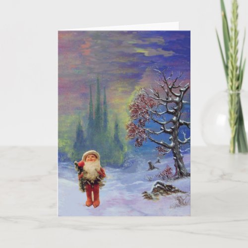 SANTA OF THE GNOMES Blue Winter Christmas Greeting Holiday Card