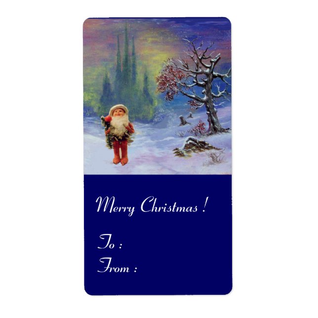 SANTA OF THE GNOMES Blue Winter Holiday Christmas Label (Front)