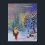 SANTA OF THE GNOMES Blue Winter Holiday Christmas Postcard<br><div class="desc">Colorful, whimsical and bright Christmas design. Mixed media painting ,  fine art   digital art. Little Gnome is a rare old italian toy that we have from the years 1950.</div>