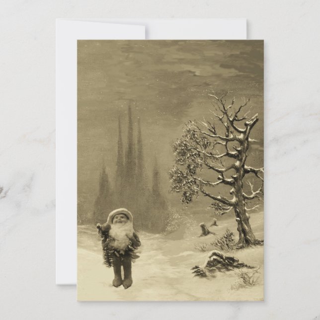 SANTA OF THE GNOMES, CHRISTMAS PARTY Sepia Brown Invitation (Front)