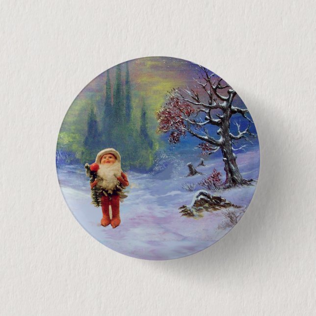 SANTA OF THE GNOMES Funny Christmas Pinback Button (Front)