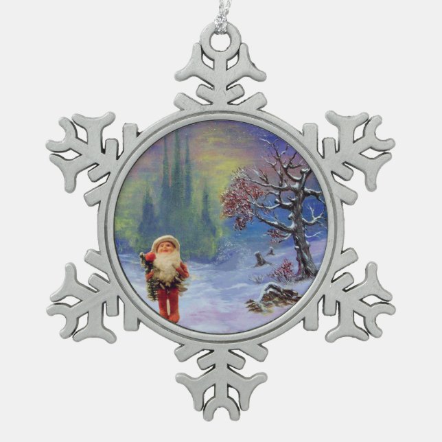SANTA OF THE GNOMES SNOWFLAKE PEWTER CHRISTMAS ORNAMENT (Front)