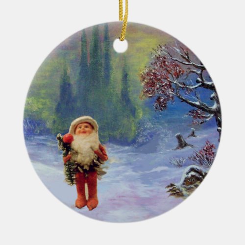 SANTA OF THE GNOMES WITH RED RUBY CERAMIC ORNAMENT