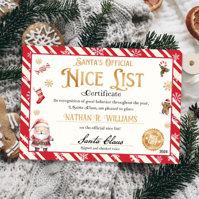 Santa Official Nice List Certificate Invitation (Official Nice List Certificate Santa Claus North Pole letter instant download printable)