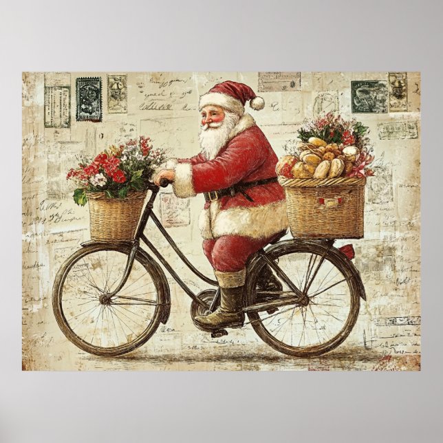 Santa on a Bike, vintage, Poster (Front)