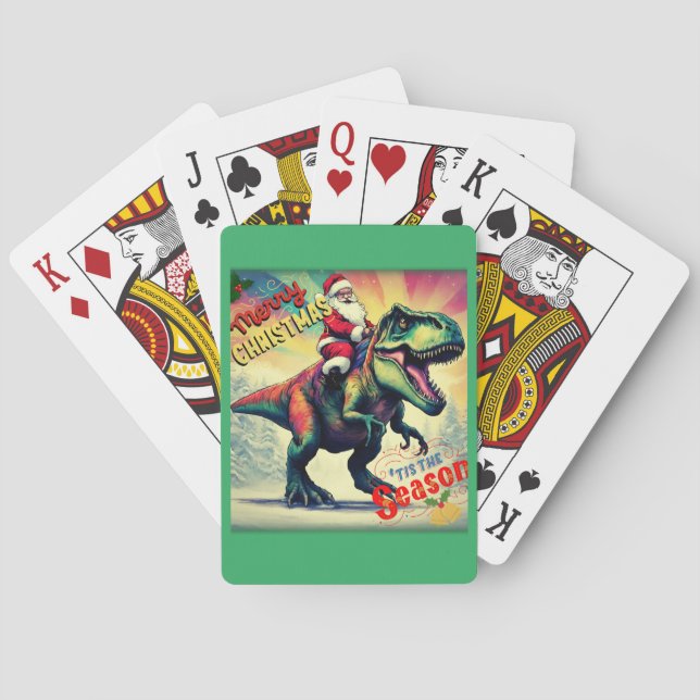 Santa on a dinosaur poker cards (Back)