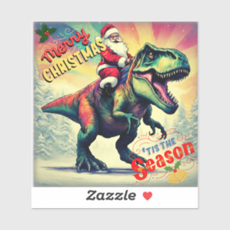 Santa on a dinosaur sticker
