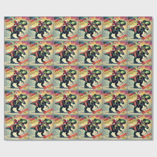 Santa on a dinosaur wrapping paper