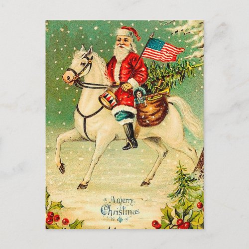 Santa on a Horse Vintage Christmas Postcard