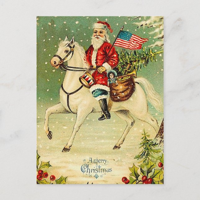 Santa on a Horse Vintage Christmas Postcard (Front)