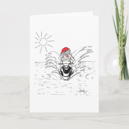 Santa on a JetSki Holiday Card