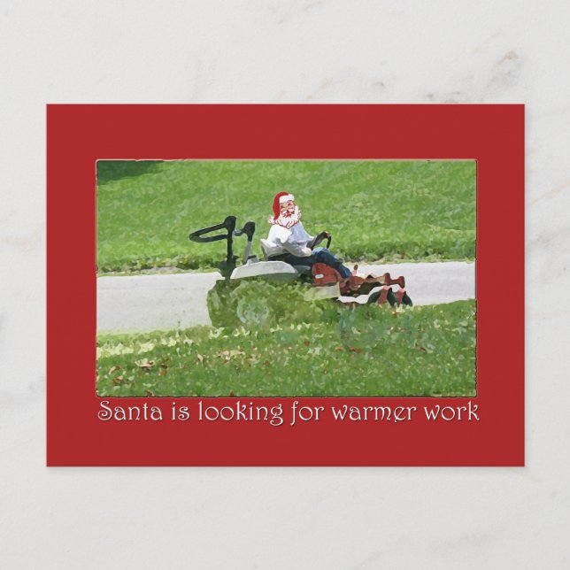 Santa on a lawnmower Holiday Customer Appreciation Postcard (Front)