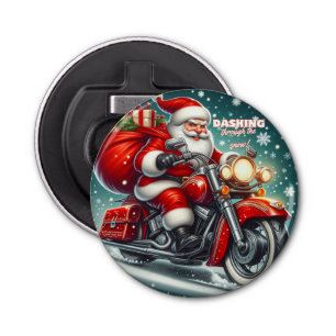 Santa on a motorcycle bottle opener