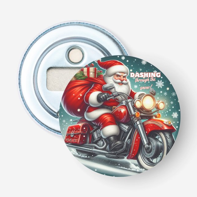 Santa on a motorcycle bottle opener (Front)