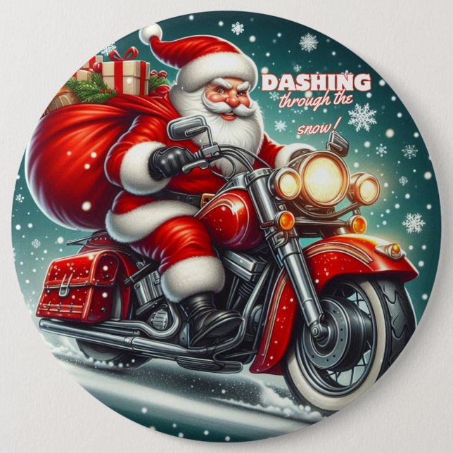 Santa on a motorcycle button (Front)
