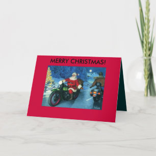 Santa on a motorcycle christmas card
