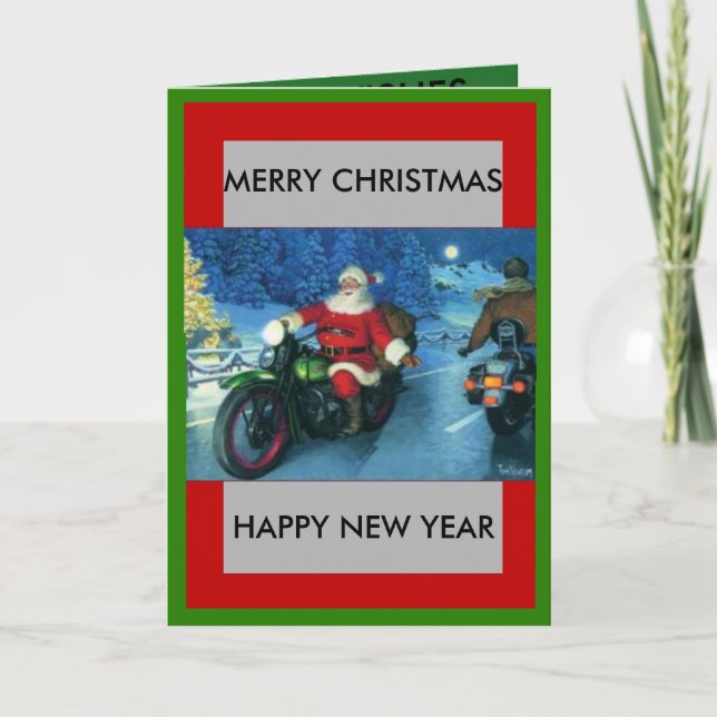 Santa on a Motorcycle Christmas card (Front)
