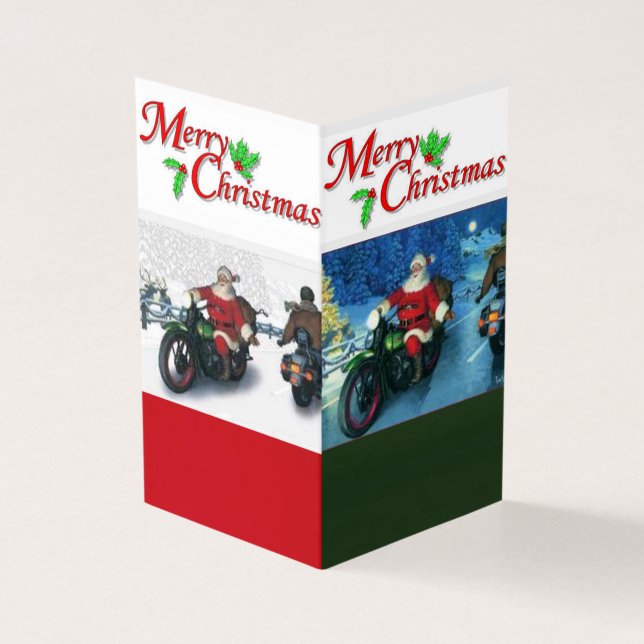 Santa on a Motorcycle Christmas Card (Outside)
