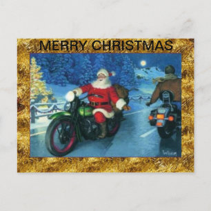 Santa on a Motorcycle Christmas Post Card