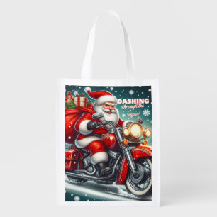 Santa on a motorcycle grocery bag