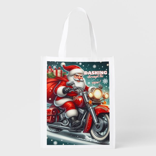 Santa on a motorcycle grocery bag (Front)