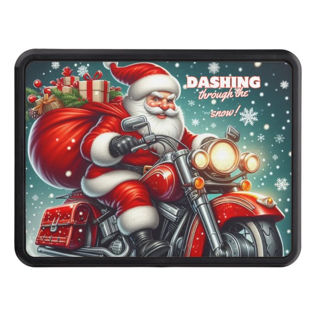 Santa on a motorcycle hitch cover (Front)